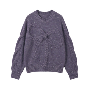 印象草原秋冬新款山羊绒女圆领套衫长袖宽松针织衫毛衣