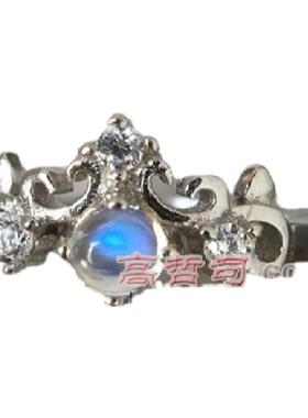 轻奢珠宝复古皇冠纯银月光石戒指