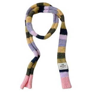 韩版小众设计细窄长款y2k彩色条纹围巾女秋冬辣妹百搭装饰小围脖