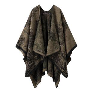 拉夏贝尔/La Chapelle高级感双面保暖披肩女新款国风旅游斗篷披风