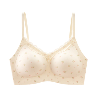 倪恒美法式碎花内衣女小胸聚拢甜美蕾丝边透气无钢圈少女学生文胸