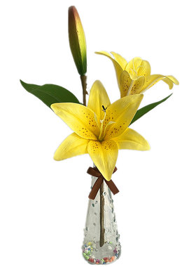 仿真百合2花1苞花瓶套装摆件桌面装饰花艺居家客厅假花饰品