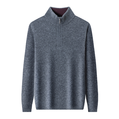 春竹100%山羊绒衫男半高领拉链