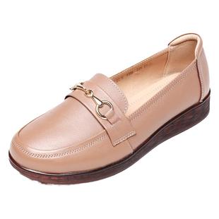 女式单鞋平底软皮软底真皮妈妈鞋圆头中年中老年人皮鞋防滑牛筋底