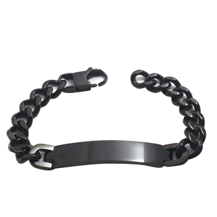 原创弧面设计嘻哈钛钢古巴手链男士个性潮男黑色手镯男款学生手饰