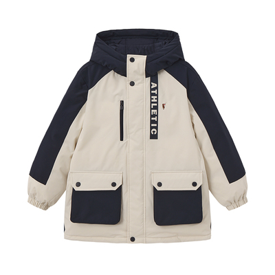 POLO WALK童装 男童羽绒服中长款2025新款冬季儿童外套拼色连帽