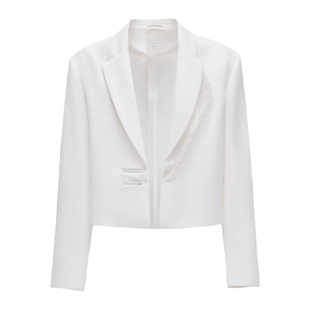 张杰同款白色短款夹克小西服珍珠设计韩版高级感垫肩男女西装外套