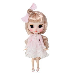 ICY DBS 小布娃娃衣服粉色蕾丝裙子发卡2件套装OB24丽佳娃衣