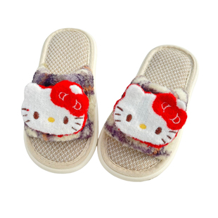HelloKitty儿童春秋亚麻拖鞋女童卡通可爱居家鞋防滑女孩四季棉麻