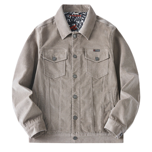 罗蒙2025新款秋季灯草绒外套男青年工装上衣春秋条绒灯芯绒夹克心