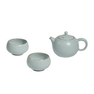 汝窑茶壶套装一壶二杯泡茶家用复古精致汝瓷茶具陶瓷露渟圆融茶组