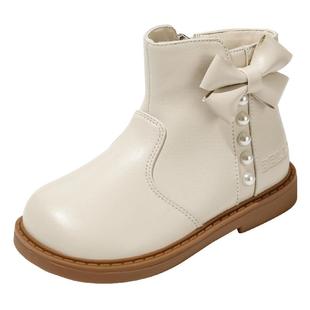 百丽童鞋时尚百搭时装靴秋冬加绒保暖宝宝小皮靴女童软底公主短靴