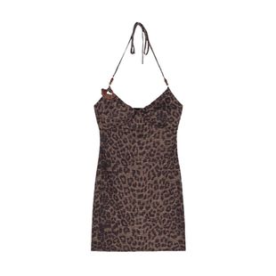 小个子性感辣妹豹纹吊带连衣裙女秋季新款内搭掐腰显瘦短款包臀裙