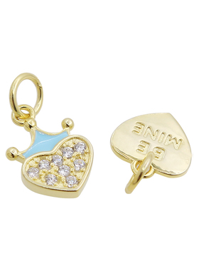 纯银滴胶皇冠爱心字牌吊坠