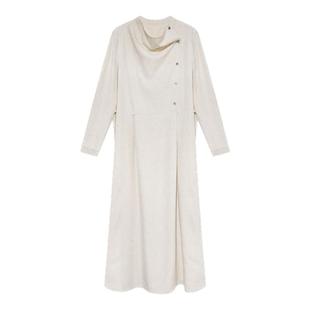 贰羊设计【暮云归】高级感长袖斜门襟连衣裙女秋知识分子风收腰裙