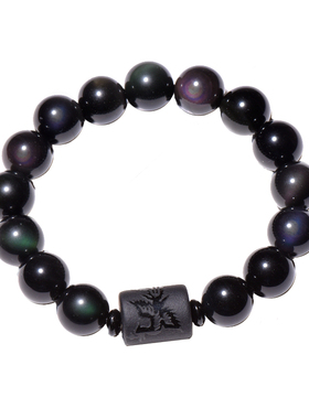 黑曜石龙凤呈祥招财饰品单圈手链