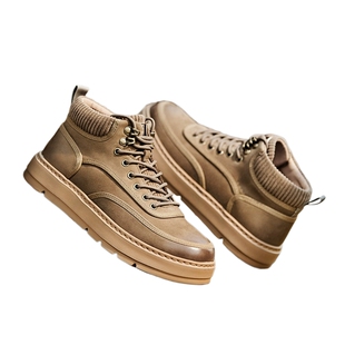 骆驼男鞋2024秋冬新款休闲工装马丁靴真皮复古百搭厚底高帮板鞋子