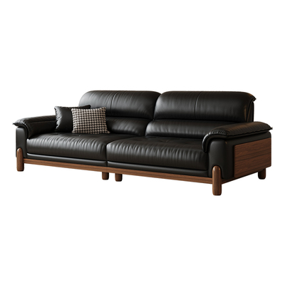 拉芙菲中古风头层真皮沙发白蜡实木简约原木风小户型直排客厅沙发