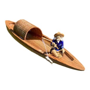 家居装饰小木船可下水摆件乌篷船实木船模型渔船玩具漂浮鱼缸造景