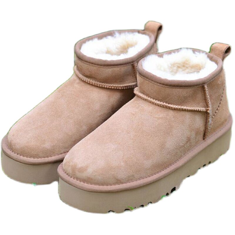 河南桑坡村澳洲羊皮毛一体雪地靴女冬短筒保暖棉鞋基础款迷你靴