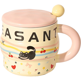 创意马克杯新款高颜值家用带盖勺子陶瓷杯可爱牛奶杯早餐杯喝水杯