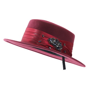 高端法式复古礼帽女时尚春秋季羊毛毡帽平顶帽子女款2025新款帽子