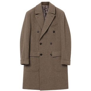 JDV商场同款秋冬新款卡其色翻领绵羊毛呢大衣外套时尚男装WCO4515