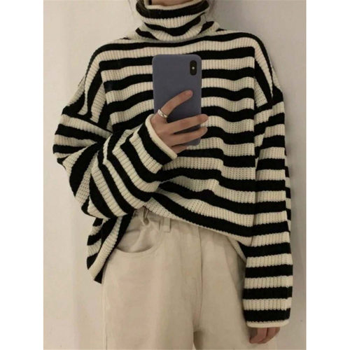 Y 33040 Striped turtleneck sweater 条纹高领毛衣跨境速卖