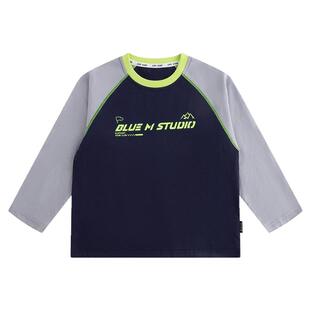 小象汉姆童装男童长袖t恤纯棉儿童拼接打底衫运动服2026春装新款