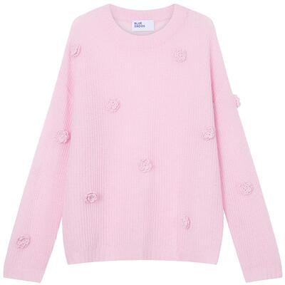 【空气羊绒】BLUE ERDOS26早春新休闲百搭羊毛羊绒立体勾花圆领衫