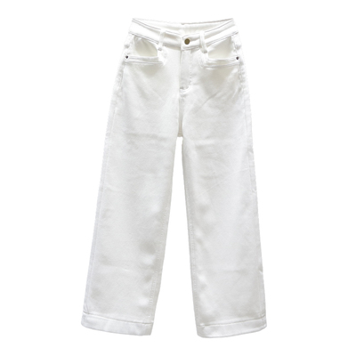 白色高腰直筒牛仔裤女九分阔腿裤