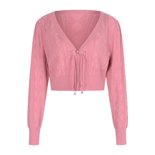 固执2025秋冬新款中式盘扣v领长袖针织毛衣开衫短款外套女上衣