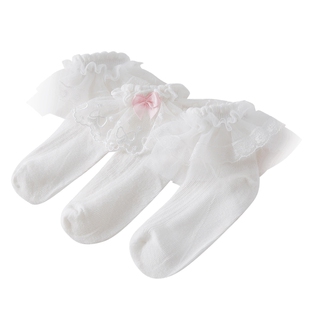 女童夏天袜子网眼透气公主袜三双装儿童白色童袜薄款宝宝夏季短袜