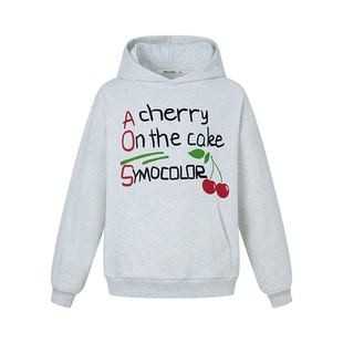 SYMOCOLOR 樱桃字母连帽卫衣春秋长袖青少年学院风宽松休闲外套女