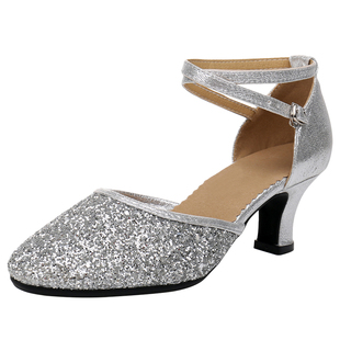 舞鞋女拉丁舞鞋成人女式中跟舞蹈鞋女夏软底交谊广场舞室外跳舞鞋