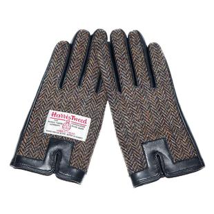 沃芬格哈里斯harris tweed男女纯羊毛粗花呢布触控皮手套加绒加厚