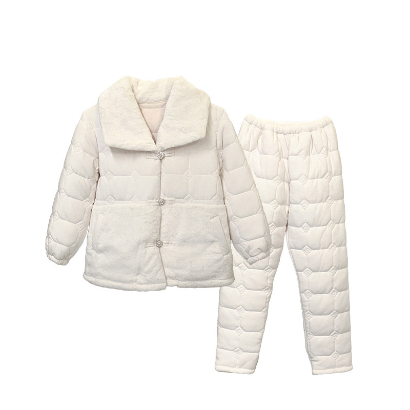斯服玛睡衣秋冬款女加绒加厚珊瑚绒三层夹棉冬季长袖家居服两件套