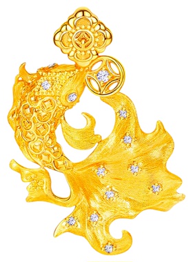 VISING珠宝《钱多多锦鲤》如鱼得水黄金色金鱼吊坠项链刻丝S925