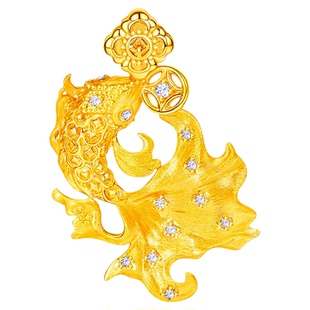 VISING珠宝《钱多多锦鲤》如鱼得水黄金色金鱼吊坠项链刻丝S925