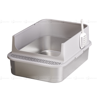 不锈钢猫砂盆超大号防外溅开放式加高围边沙盆子屎盆特大猫咪厕所