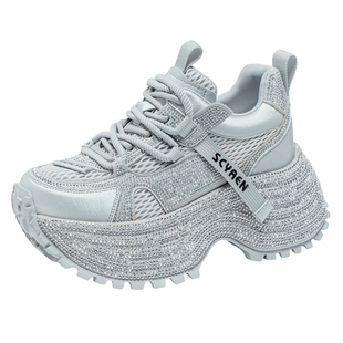 欧洲站小蛮腰老爹鞋女2026春季新款时尚满天星水钻厚底内增高女鞋