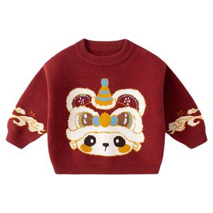 嘟嘟家儿童新年唐装男童红色中国风拜年服女童毛衣宝宝演出服冬季