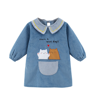 男童长款罩衣秋冬儿童防水护衣幼儿园宝宝吃饭衣套羽绒服大码罩衣