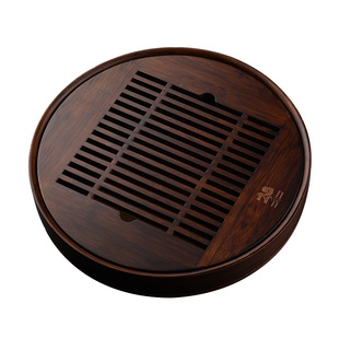 从简家用竹制储水式茶盘圆形茶托盘简约小型茶台干泡茶具茶海大号