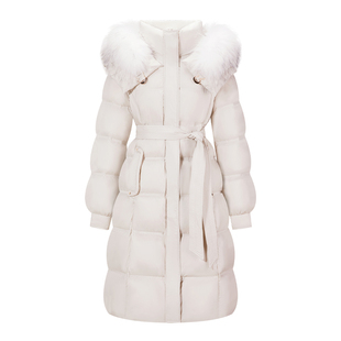 CHICHY冬日恋歌 白色轻薄零压长款泡芙鸭绒羽绒服女冬季保暖外套