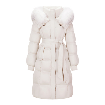 CHICHY米白色连帽羽绒服外套冬季