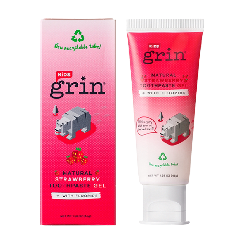 grin儿童牙膏防蛀含氟0-3-6岁换牙期防龋齿天然植萃低泡不辣口