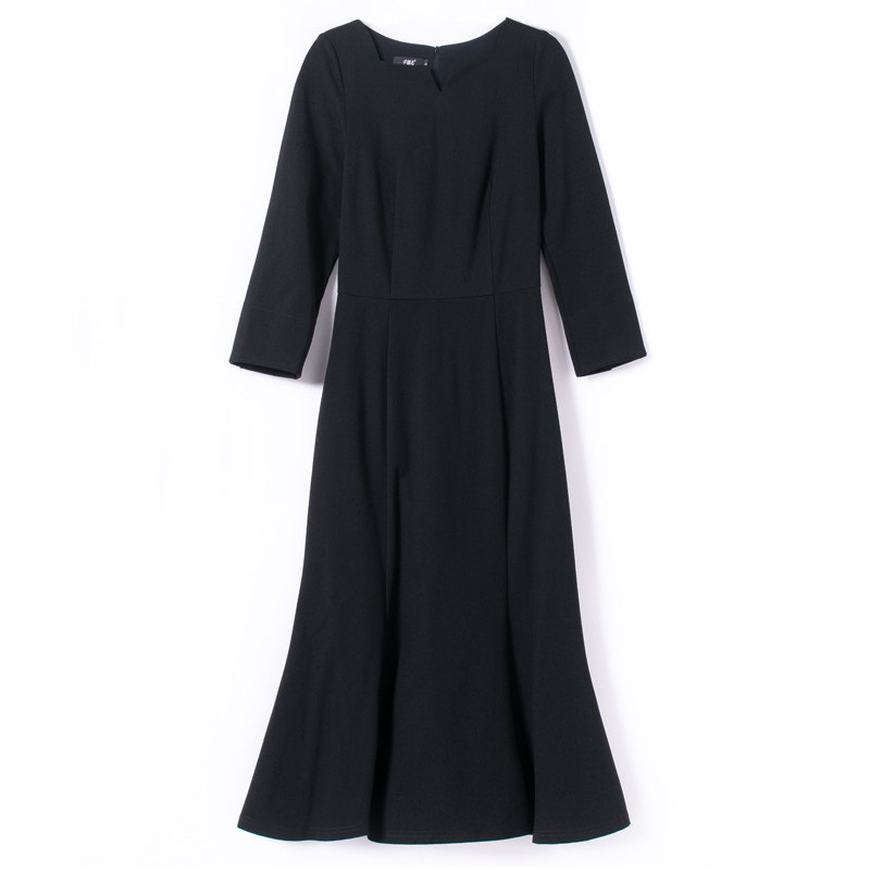 鱼尾裙连衣裙秋冬装2025新款女黑色V领过膝包臀气质显瘦小黑裙子