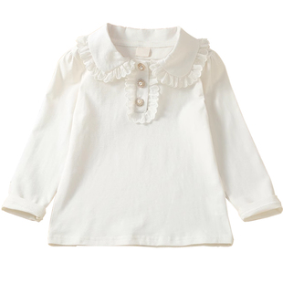 女童白色圆领打底衫中大童衬衫儿童大翻花边领娃娃衫宝宝纯棉上衣