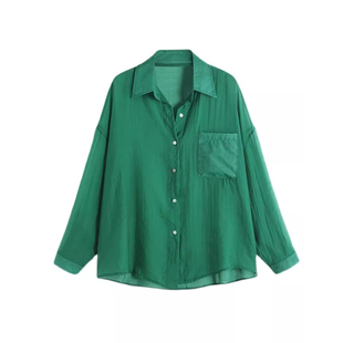 绿色防晒衣女2026新款韩版时尚洋气时髦冰丝夏季薄款衬衫外穿上衣